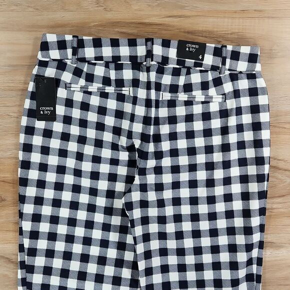 ☔️🩵NWT Crown & Ivy Blue & White Checkered Cropped Ankle Pants Size 4 - Picture 7 of 11
